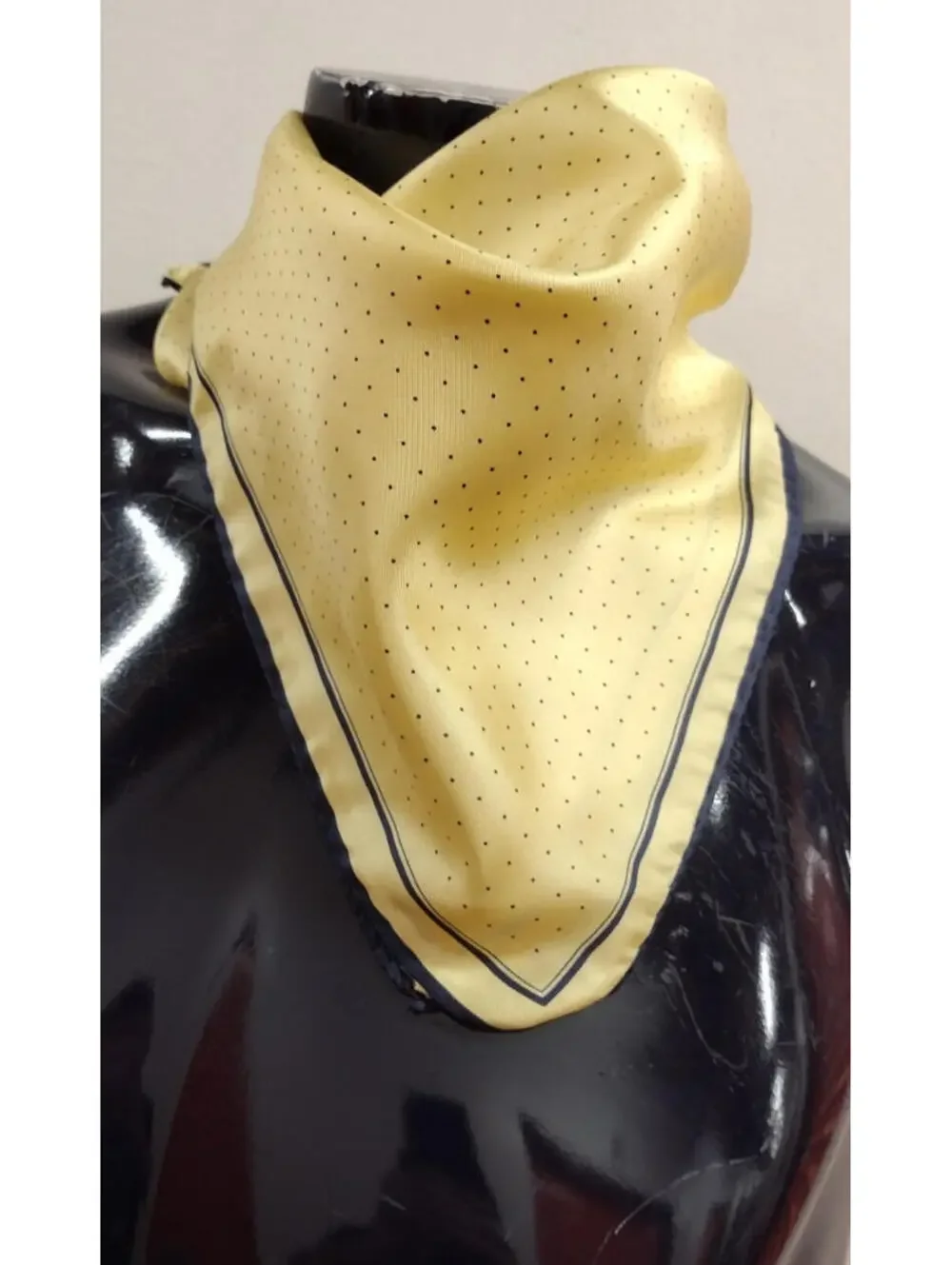 Vintage Yellow Silk Handkerchief Dark Navy Blue Dotted dots dot 19 inch Scarf